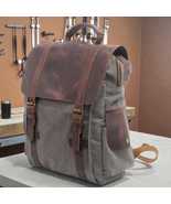 Vintage Canvas Leather Backpack  Unisex Travel Backpack, Military Laptop... - $65.00