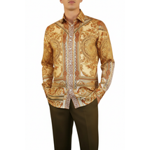 Men Sports Shirt PAZO by DE-NIKO Long Sleeves Medallion Print Soft DNK6903 Gold image 6