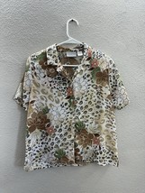 Alfred Dunner Womens Button Up Size 10 Petite Floral Animal Print Short Sleeve - $12.18