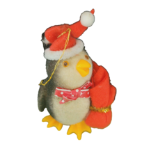 Flocked Plastic Penguin with Santa Hat Christmas Tree Hanging Ornament 4&quot; Tall - £6.25 GBP