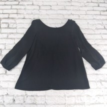 Necessary Clothing Blouse Womens Small Black V Neck Back Bow 3/4 Sleeve 90s - £12.46 GBP