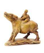 Chinese Hand Carved Soapstone Man Baby on Water Buffalo Figurine Mid-Cen... - $1,718.44 MXN