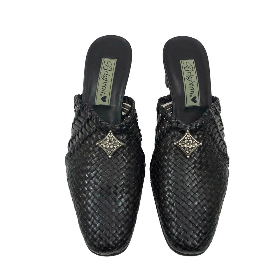 EBrighton Abby Black Brown Leather Woven Mules US 6.5M Item image 9