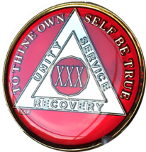30 Year Mandarin Red AA Medallion Alcoholics Anonymous Chip Gold Tri-Plate - £11.98 GBP