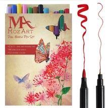 Dual Tip Brush Pen Marker Set - 12 Colors - Soft Flexible &amp; Fineliner Tip,...  - £12.65 GBP