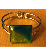 Vintage 1990s Hand Crafted Dichroic Square Foil Art Glass Hinged Silver ... - $102.13 CAD