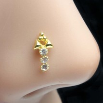 Indian Vertical Style Gold Plated nose Stud White CZ Twisted nose ring 22g - £11.77 GBP