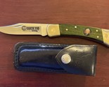 VERY RARE  GREEN 40 YEARS BUCK 110 FOLDING HUNTER KNIFE W/ PHOTO EMBLEM ... - $340.95