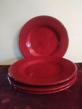 Set Of 4 Corsica Tabletops Unlimited Hand Painted Dinner Plates Maroon - £37.54 GBP