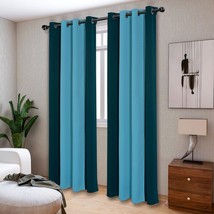 Sapphire/Teal Lordtex Color Block Blackout Curtains For Bedroom - Insulated - £40.93 GBP