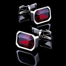 4.20Ct Emerald Simulated Garnet  Wedding Cufflinks 14k White Gold Plated Men - £101.20 GBP