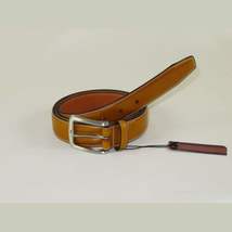 Men VALENTINI Stitched Leather Belt Classic Pin Buckle Business Dress V711 Tan image 3