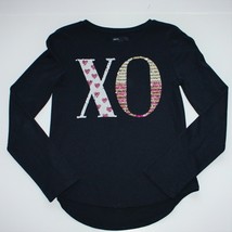 Gap Kids Girl&#39;s Navy Blue XO XO Sequin Embellished Shirt Top size 10 - $8.99