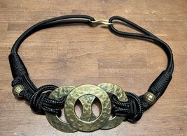 Vtg Boho metal Medallion black Rope Women’s belt 31” accent piece - $20.00