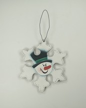 Snowman Head Snowflake Country Rustic Wooden 5&quot; Christmas Ornament Wire Hanger - £3.21 GBP