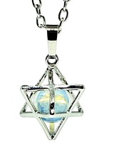 Merkaba Pendant Necklace Opalite Gemstone Ball Chariot Sacred Geometry Unisex - $8.93