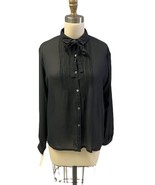 Chic Vintage 80s Lanvin Paris Sheer Black Blouse - Elegant Bowtie - Never Worn! - $78.21