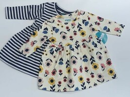 NEW (2) Baby Infant Girls Long Sleeves Dresses Outfit Striped Flowers Newborn NB - £10.38 GBP