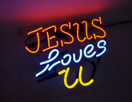 Handmade &#39;Jesus Loves you&#39; illuminated sign Art Garage Neon Light Sign 12&quot;x9&quot; - £54.57 GBP