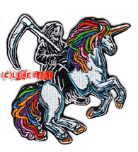 Grim Reaper Riding Rainbow Unicorn Skull Patch Skull Patches, Battle Vest Patch - £5.60 GBP