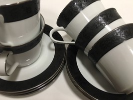 Noritake SHARON Fine China 6 Cups &amp; 6 Saucers # 6883 White And Black - £54.60 GBP