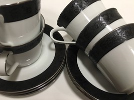 Noritake SHARON Fine China 6 Cups &amp; 6 Saucers # 6883 White And Black - £53.97 GBP