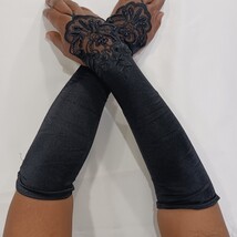 Sexy Women's Nylon Spandex Blend Fingerless Stretch Black Gloves - One Size image 6