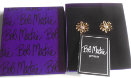 Bob Mackie Gold-tone CZ Flower Clip-on Earrings W/Box - £27.40 GBP
