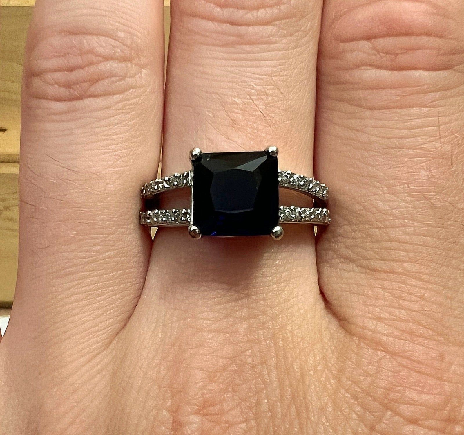Blue Gem Crystal Ring Silver Colored Band Size 8-10 Item image 5