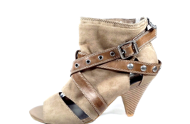 Women High Heel Ankle Bootie Size 8.5 Tan Simply Vera VERA WANG Suede Strappy - £31.89 GBP