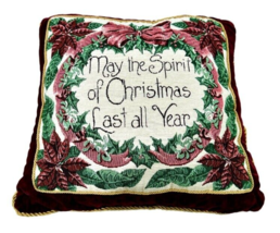 Christmas Pillow Platinum Couture Stitched Poinsettias Tapestry Velvet G... - £30.21 GBP