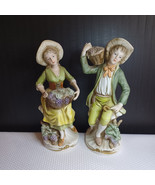 Homco Tuscany Couple With Baskets of Grapes Bisque Ceramic #1258 Vintage - $16.29 CAD