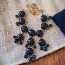 LARGE Bubble Bead Necklace Chunky Statement Navy Blue Gold Tone Acrylic ... - $24.74