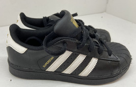 Adidas Superstar Sneakers Boys Shoes 13 K Black White Shell Toes - £18.19 GBP