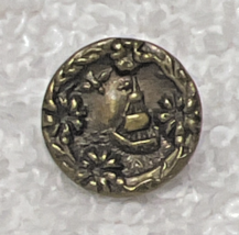 Victorina Sailing Ship w Bird in Flight Dark Goldtone Button in Frame 1/2" - $8.42