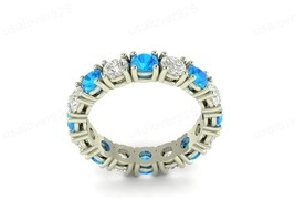 Blue Swiss Topaz Gemstone 925 Silver Full Eternity Handmade Vintage Women Ring - £44.12 GBP