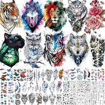56 Sheets Watercolor Owl Tiger Lion Temporary Tattoos For Women Men Body... - $23.45