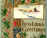 Auguri di Natale Art Nouveau Agrifoglio Cabina Scene Rilievo Dorato DB C... - £5.69 GBP