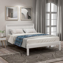 Platform Bed Frame with Headboard, Wood Slat Support Twin - White - £159.48 GBP