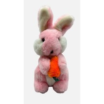 Gund Pink 9&quot; Rabbit Easter Bunny Holding Carrot 1983 Vtg Plush Stuffed Animal - £20.49 GBP