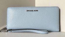 New Michael Kors Jet Set Large Travel Continental Wallet Leather Pale Ocean - $74.31