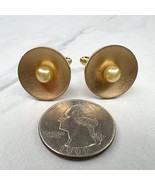 Flex-Let Vintage Gold Tone Round Faux Pearl Cufflinks Made in USA - £5.46 GBP