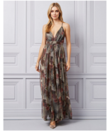 Women Le Chateau Floral Print Metallic Knit Deep-V Gown Size 18 - $2,732.68 MXN