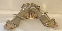 Allegra K Woman&#39;s Gold Strappy Chunky Heel Sandal sz 9 New in Box 2.5&quot; Heel - £18.84 GBP