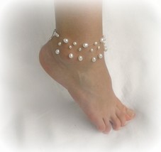Wedding Anklet Floating Pearl, high heel jewelry White Freshwater Pearls, silver - £21.53 GBP
