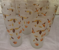 Jewel Tea Autumn Leaf Frosted Libbey 5 1/2&quot; Tumblers (Set of 9) - £82.56 GBP