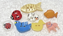 8 Vintage Fish Bird Dog Elephant Ladybug Buttons Plastic &amp; Glass 1/2-1 1/8" - $18.32