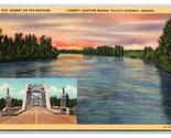 Santian Bridge Sunset w Inset Oregon Coast Highway OR UNP Linen Postcard... - $5.89