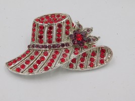 Beautiful Crystal Rhinestone Red Hat Society Large Pin or Brooch - £15.14 GBP