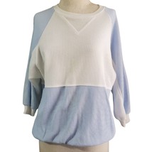 Vintage 80s Blue and White Color Block Womans Shirt Size Medium - $24.75